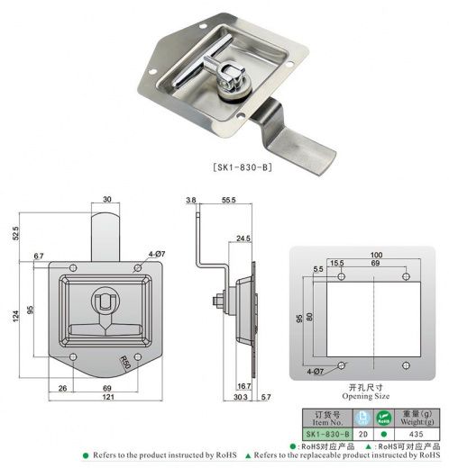 SK1-830-B Замок с поворотной ручкой, нержавеющая сталь