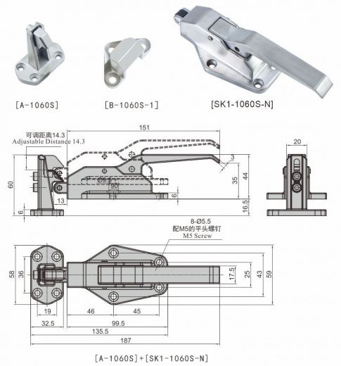 SK1-1060S-N Ручка защелка, нержавеющая сталь