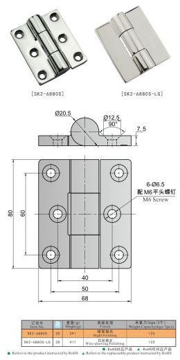 SK2-6880S Петля накладная, нержавеющая сталь