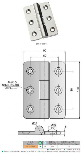 SK2-8080 Петля накладная, нержавеющая сталь