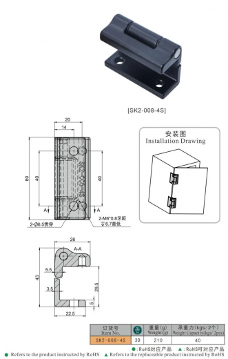 SK2-008-4S Петля скрытая, нержавеющая сталь