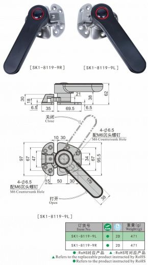 SK1-8119-9 Ручка поворотная с прижимом, нержавеющая сталь