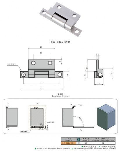 SK2-0026-SN01 Петля накладная, нержавеющая сталь