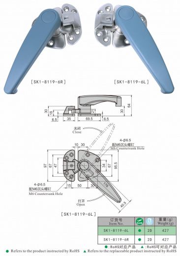 SK1-8119-6 Ручка поворотная с прижимом, нержавеющая сталь