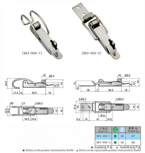 SK3-005-1 Защелка натяжная со скобой, нержавеющая сталь