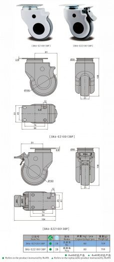 SK6-EZ100138P Колесная опора, сталь, термопластичный каучук, пластик
