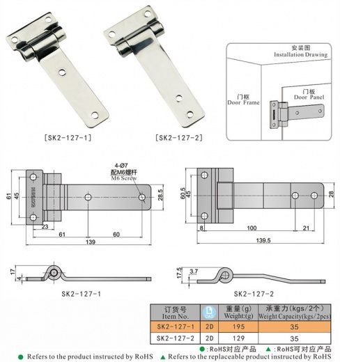 SK2-127 Петля накладная, нержавеющая сталь