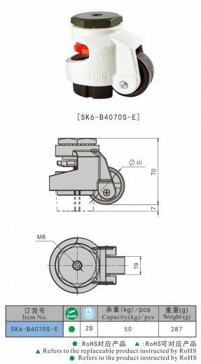 SK6-B4070S-E Колесная опора, алюминий, сталь, полиамид
