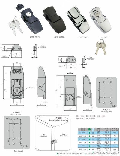 SK3-038YK Защелка натяжная с ключом, цинковый сплав
