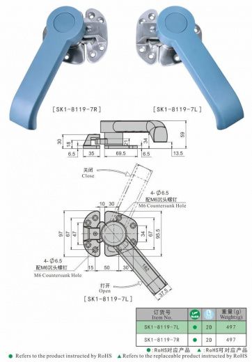 SK1-8119-7 Ручка поворотная с прижимом, нержавеющая сталь